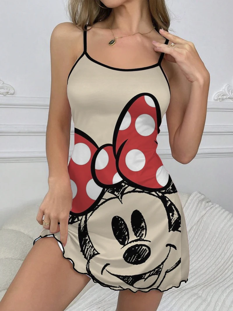 Crew Neck Pajama Skirt Disney Home Dress Elegant Dresses for Women Lettuce Trim Fashion Summer Dresses 2024 Minnie Mouse Chic