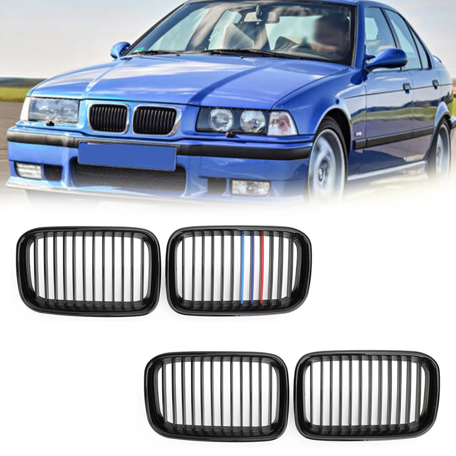 

X-T New Black Front Hood Kidney Sport Grills For BMW 3 Series E36 1992-1996 Front Upper Grille Car Auto Accessories