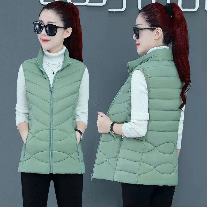 

New Autumn Winter Women Cotton Padded Puffer Vests Coat Sleeveless Parkas Short Jacket Female Waistcoat Warm Chaleco Mujer 5XL