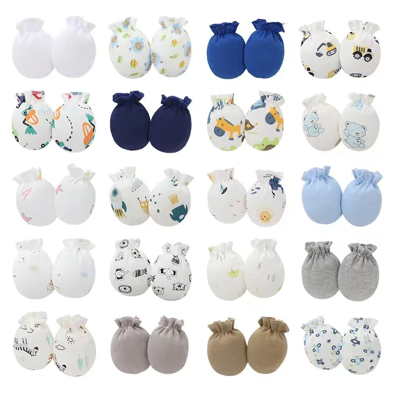 5Pairs Baby Gloves For Newborns 100% Cotton 0-3 Months Infant Anti-Grab Face Anti-Eat Hand Glove Cute Printed Newborn Baby Glove