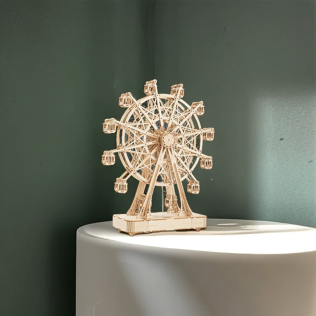 Puzzle 3D en Bois Grande Roue Rotative, Boîte à Musique, Analyste de Construction de Modèles, Ensemble de Construction en Bois, Jouet d'Assemblage Artisanal, Cadeau