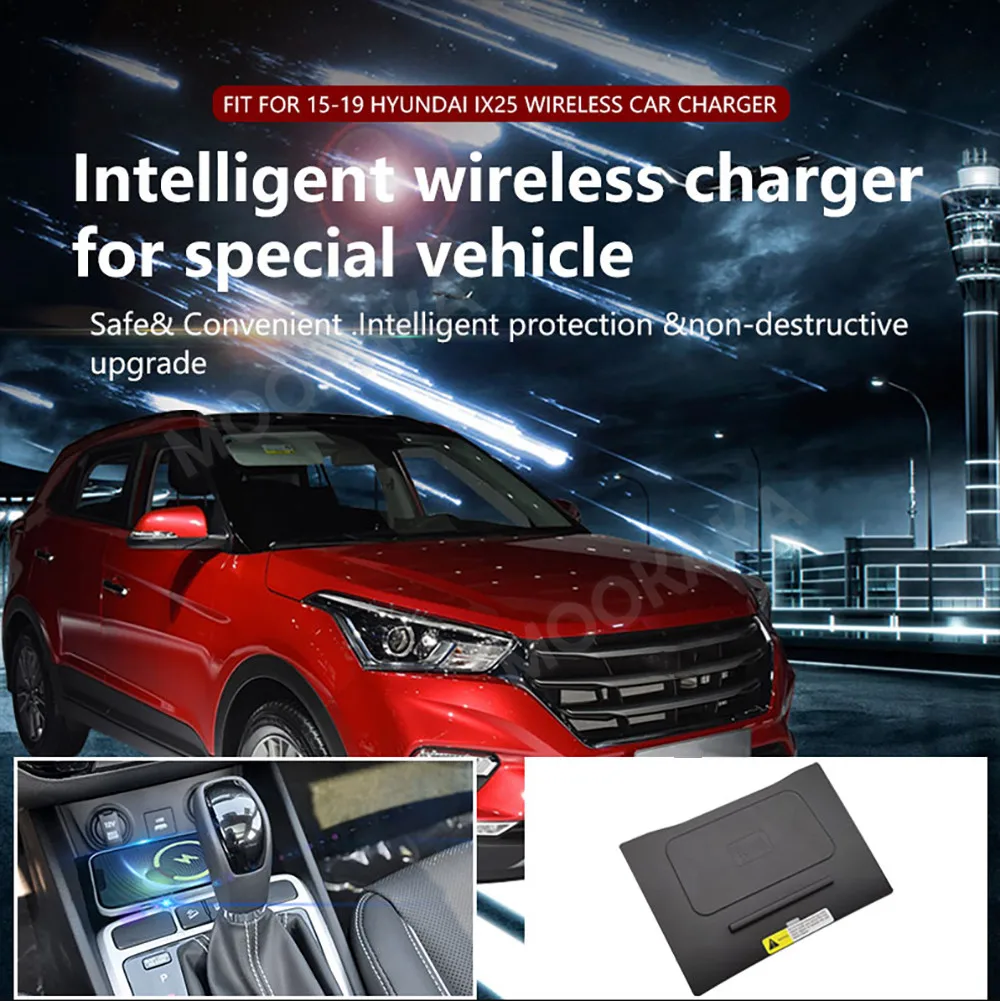 For Hyundai ix25 2015-2019 Quick QI Car Wireless Charger Fast Charging Intelligent Infrared Mobile Phone Dashboard