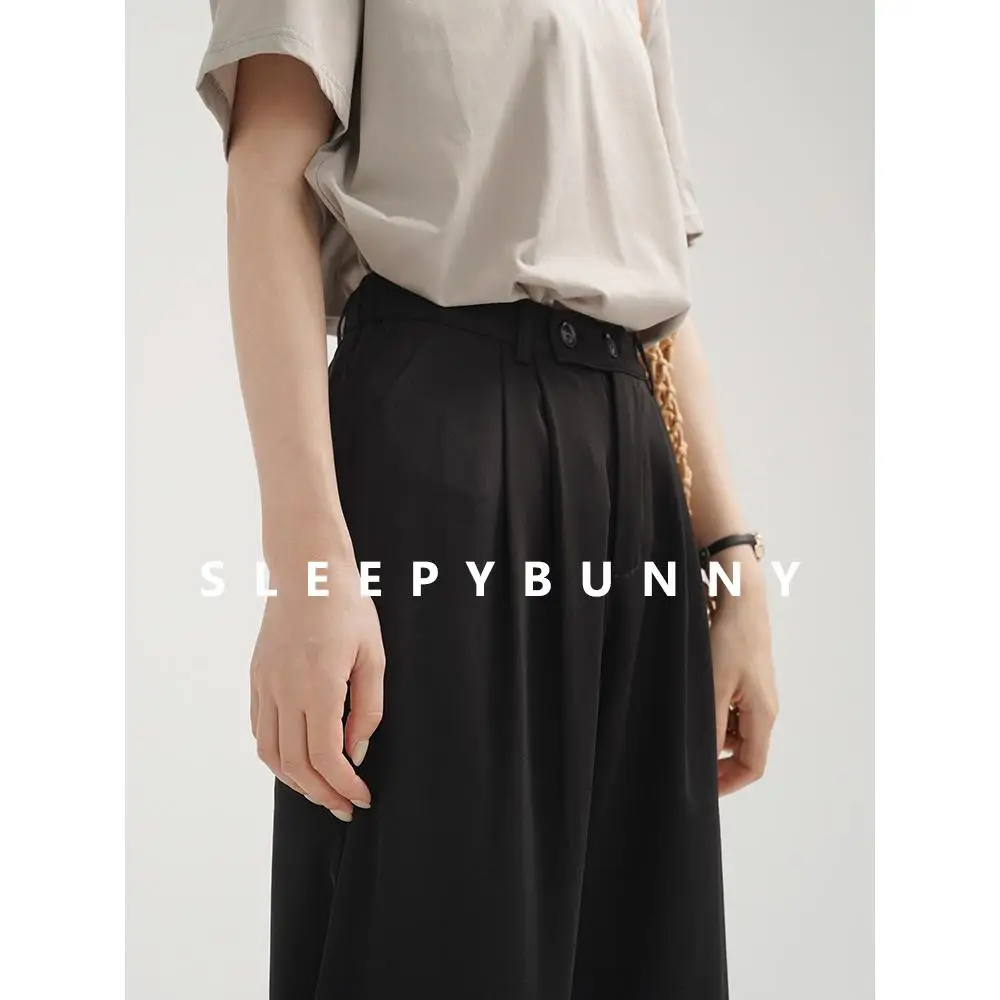 High Waist Wide Leg Pants Women Elastic Waist Double Button Trousers Loose Fit Long Casual Straight Pants Autumn Daily Outfits