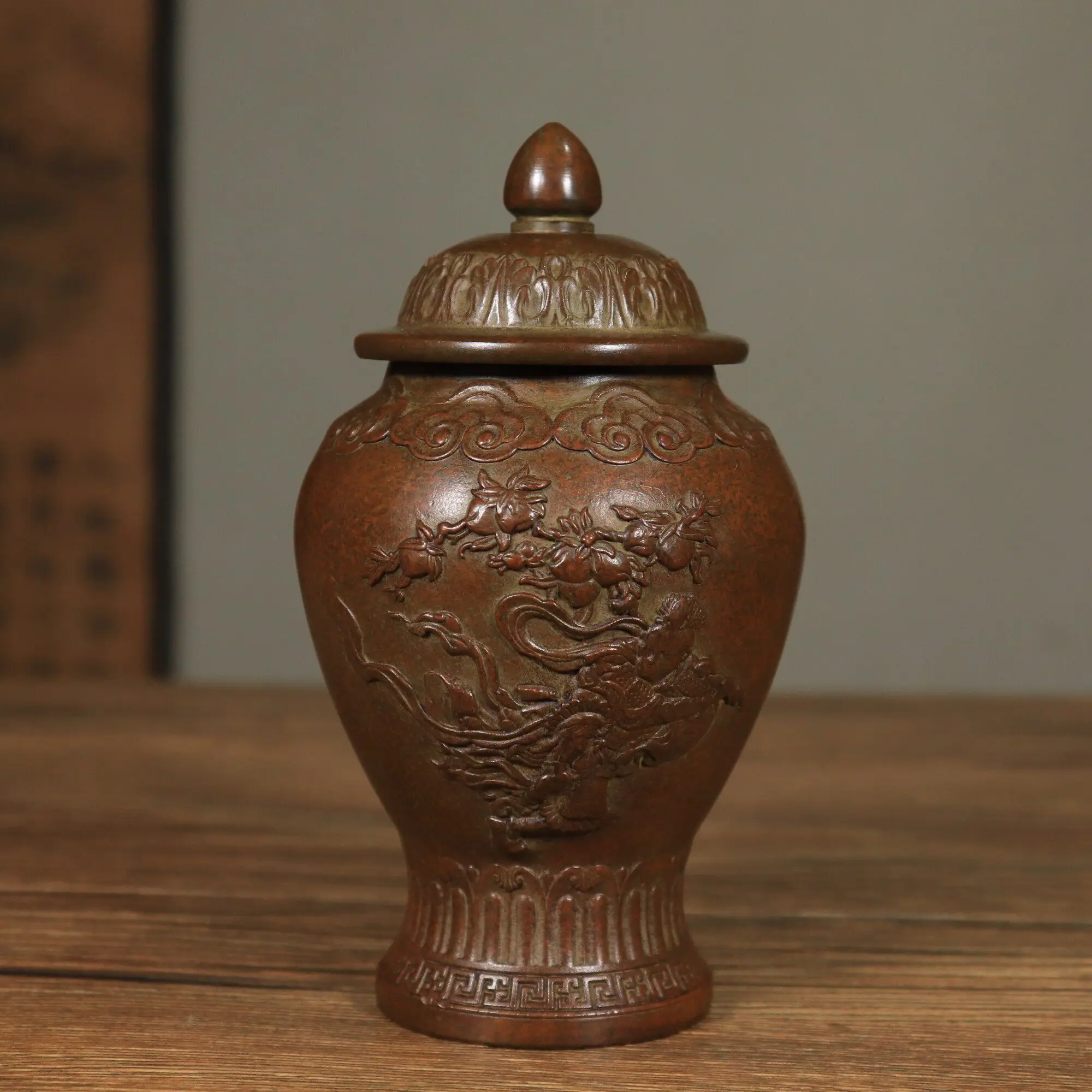 Antiker Messing-Tank im Vintage-Stil, Chinesisches Traditionelles Kupferhandwerk, Wohnzimmer-Dekoration, Veranda-Ornament