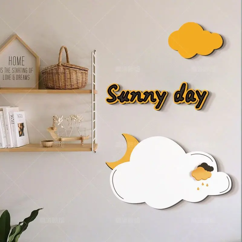 Simple Thickened Wall Stickers English Sunny Day Cartoon Cute Clouds Moon 3D Wallpaper Stickers Decor
