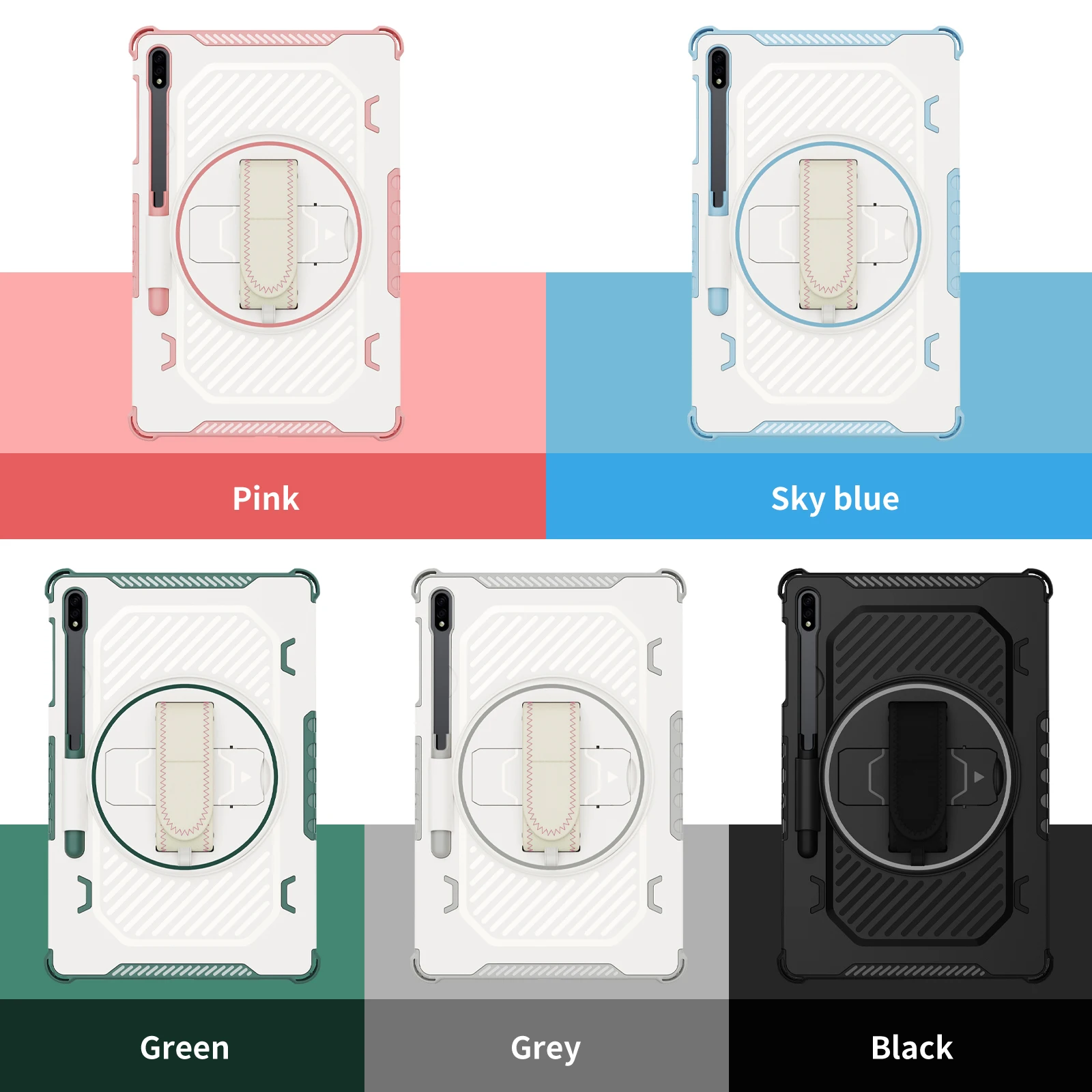 Armor Case For Samsung Galaxy Tab S9FE S7 S8 S9 11inch Tablet Cover Stand Protector funda para Kids with 360 rotation Handstrap