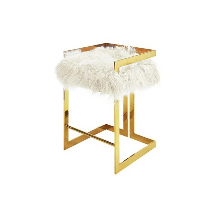 

American light luxury white Mongolian wool, stainless steel titanium bar chair