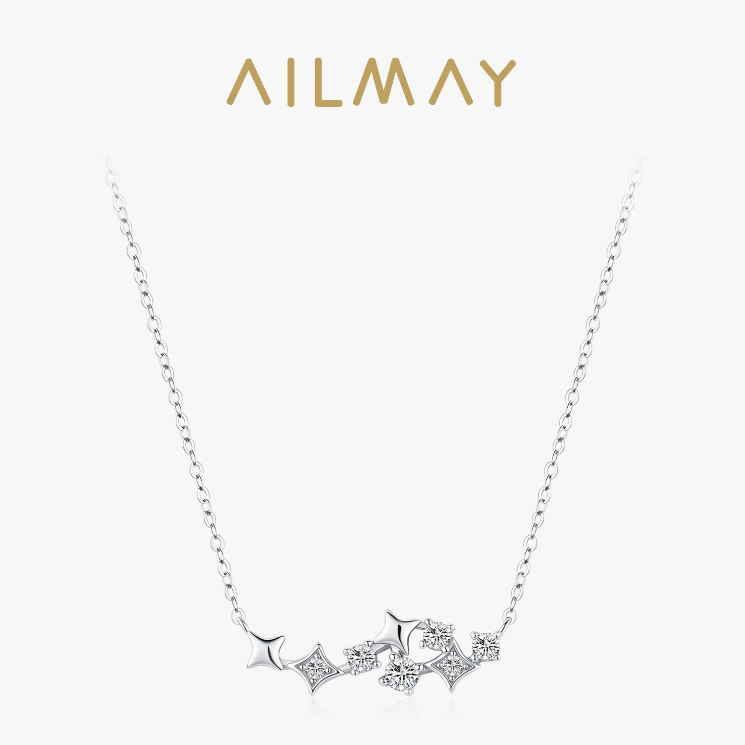 

Ailmay 100% 925 Sterling Silver Dainty Stars Necklace For Women Shining Zircon Fine Jewelry Wedding Gift