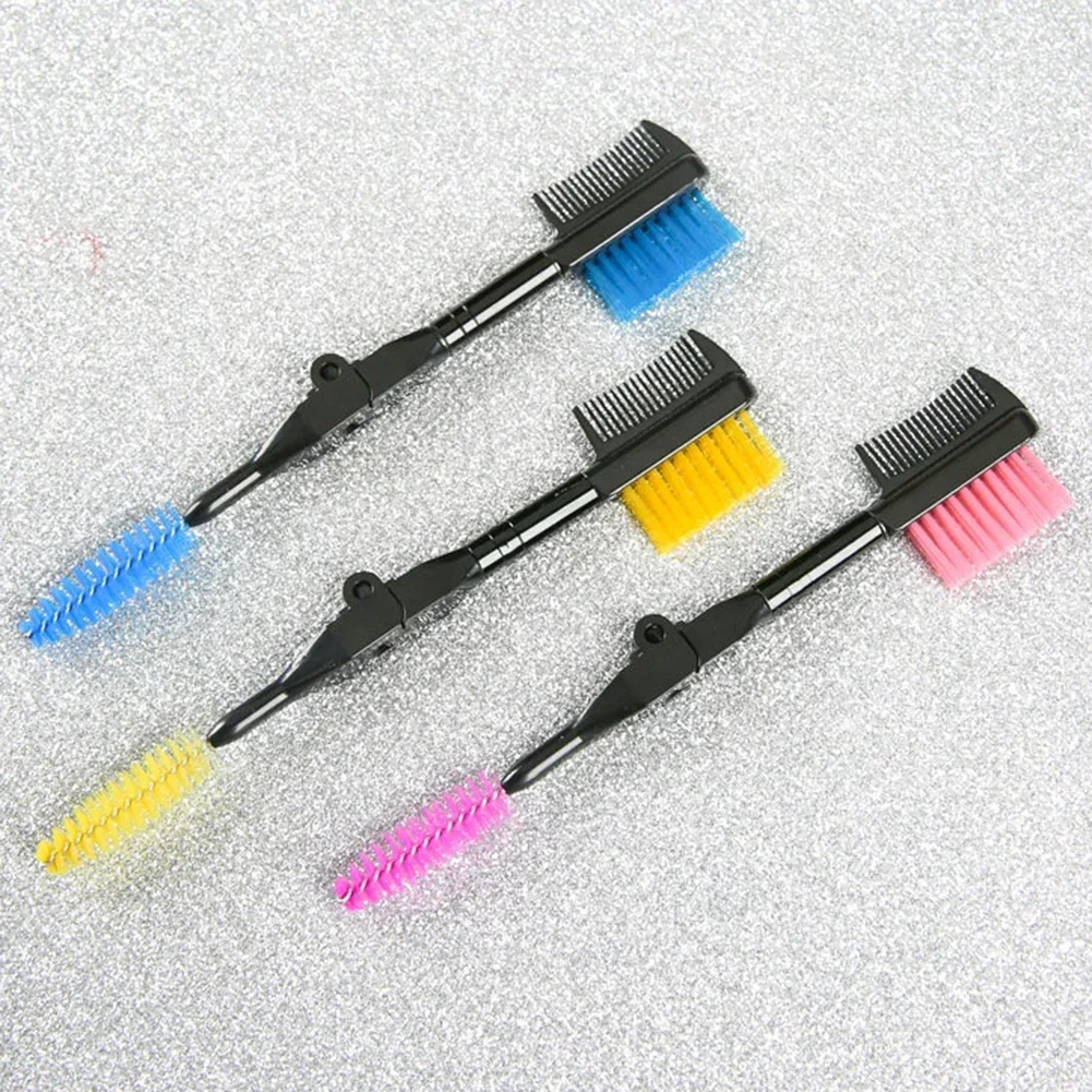 2 in 1 Foldable Double-ended Eyebrow Brush Eyelash Brush Comb with Safe Round Comb Teeth for Eye Makeup Cosmetic Tool