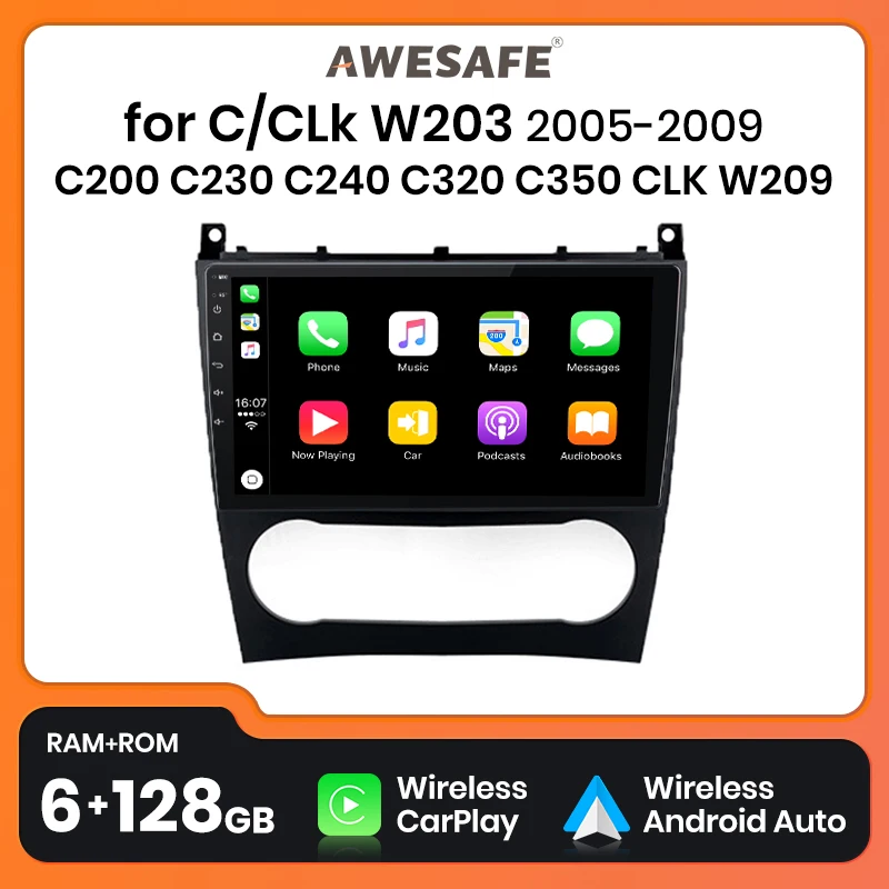 AWESAFE Wireless CarPlay Android 13 Radio For Benz C Class W203 C200 C2302005-2009 GPS Navigation Stereo Car Intelligent Systems