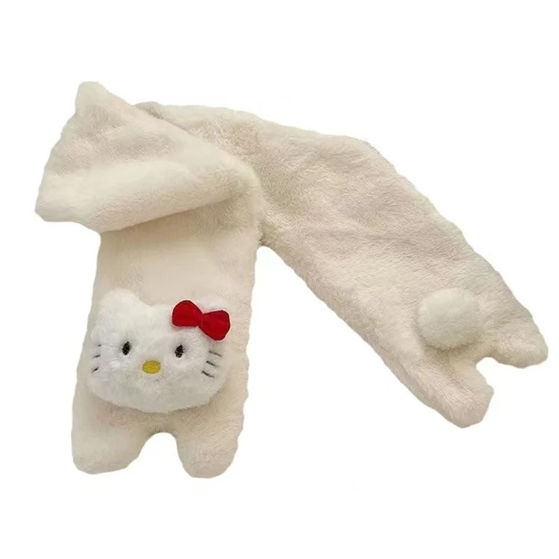 مجموعة سانريو هالو كيتي الدافئة المكونة من ثلاث قطع من الأوشحة القطيفة اللطيفة وقبعة أساسية لركوب الدراجات في فصل الشتاء للفتيات والطلاب #6