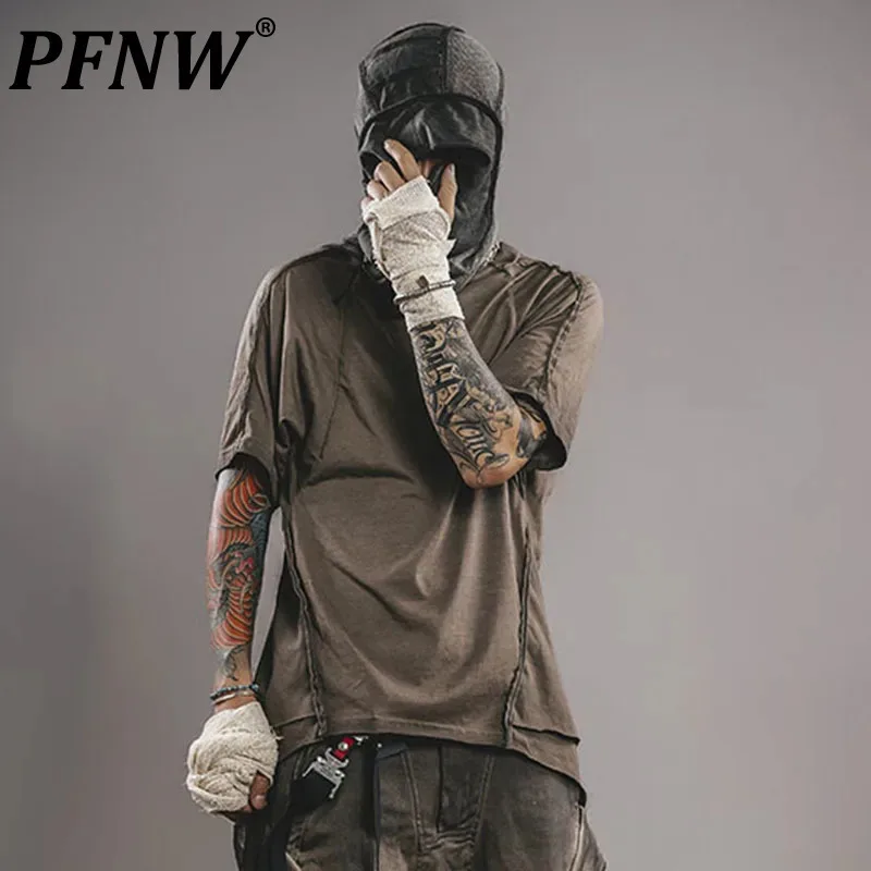 

PFNW Niche Style Men's T-shirts Splice Worn-out Round Collar Short Sleeve Pullover Solid Color Male Tees New Fashion 2024 12C790