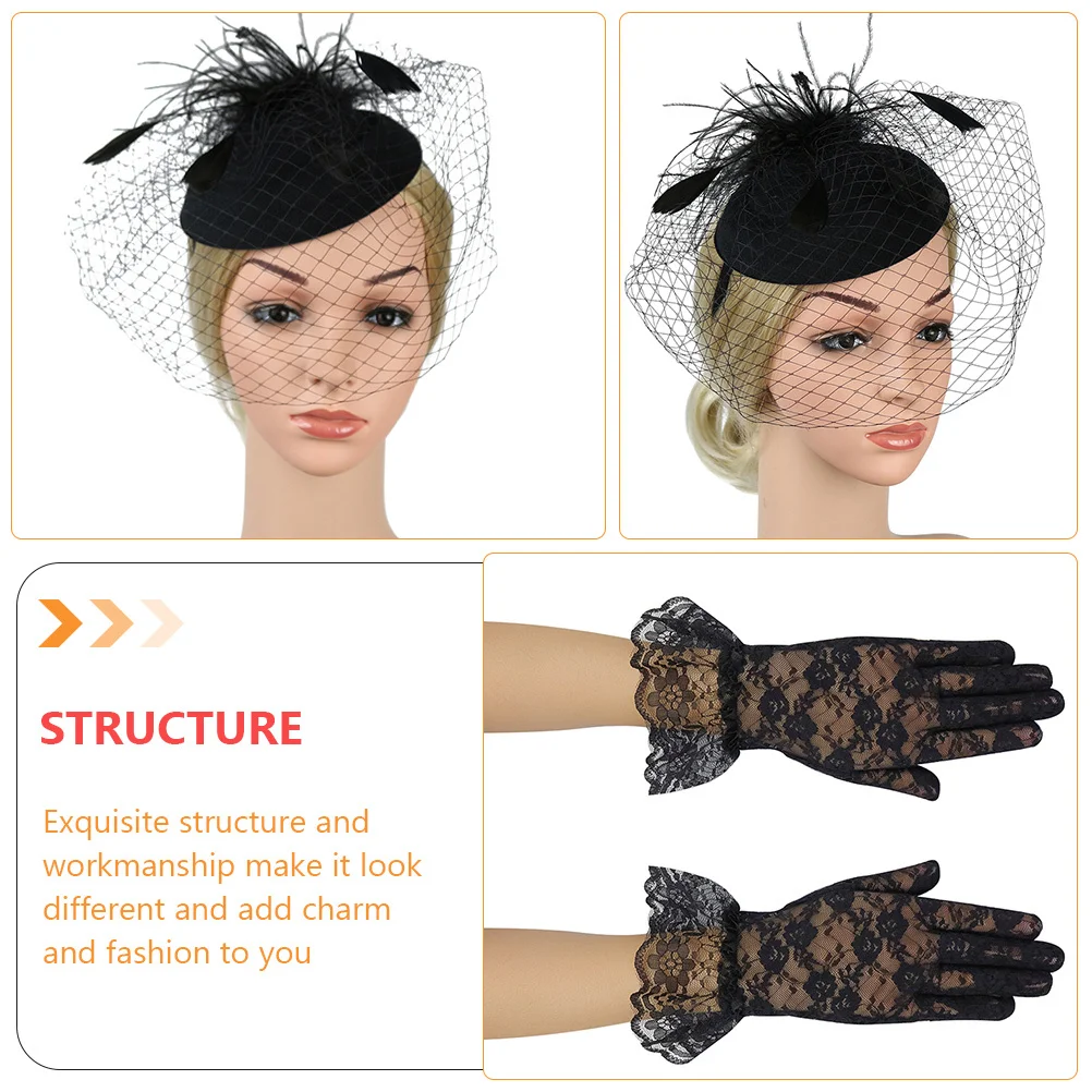 1 مجموعة 1 مجموعة الزفاف إكسسوارات الشعر كيت أغطية الرأس الحجاب قفاز قلادة أقراط حفل زفاف ديكور موضة غطاء الرأس الإناث مجموعة