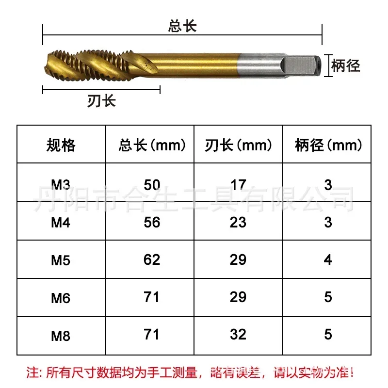 5Pc high-speed steel spiral groove machine titanium-plated tapping screw hole hand tapping tap set