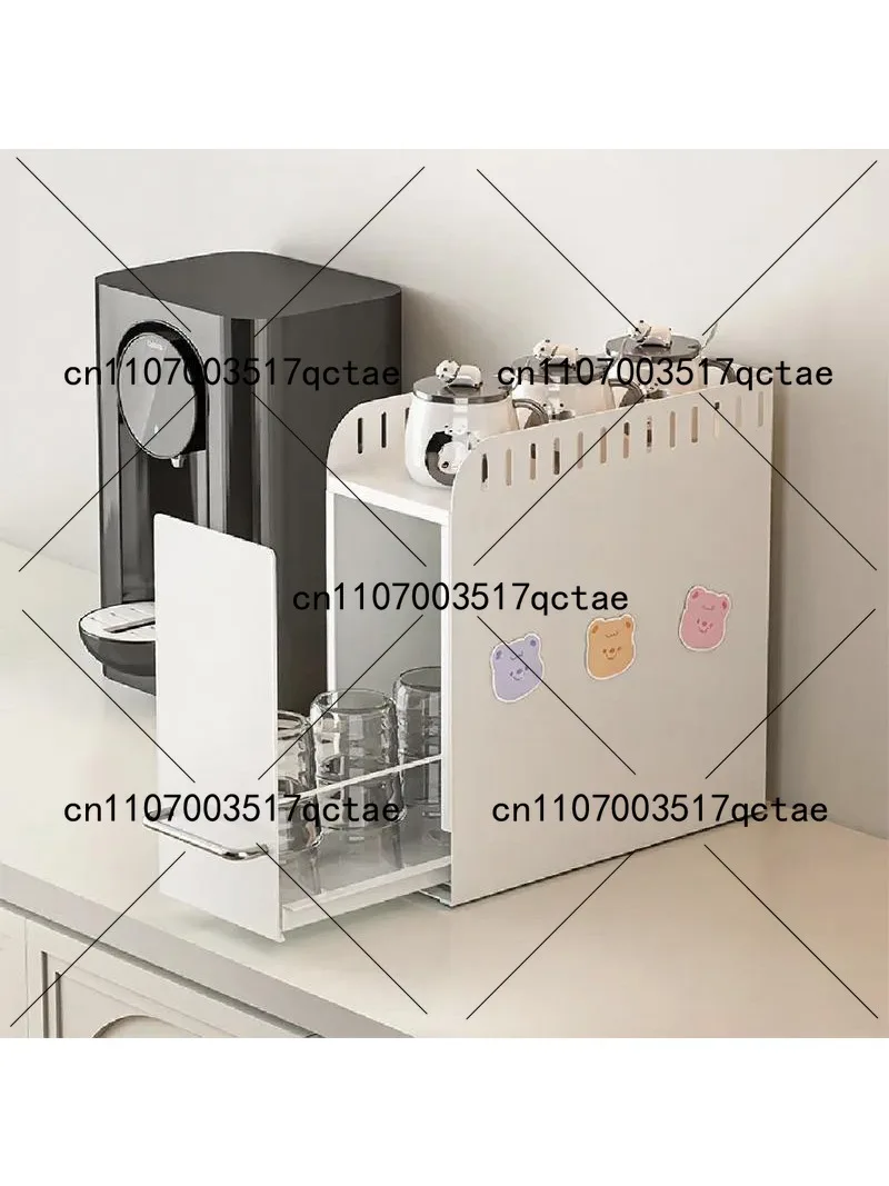 Kitchen Pull-Out Cup Storage Box Dust-Proof Countertop Narrow Spice Jar Holder Thermos Teacup Rack