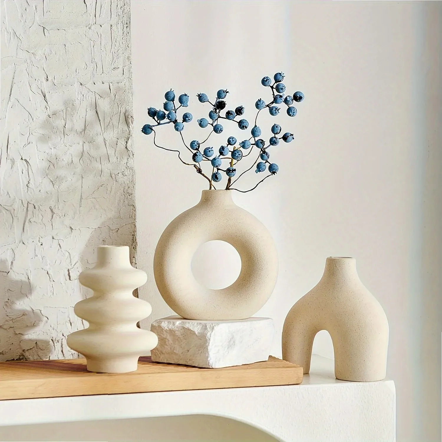 Bohemian Ceramic Vase Set, Handmade Home Decor for Living Room Bedroom Wedding Cafe Table