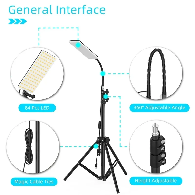 Reflector de 84 LED con trípode de 1,8 m, altura ajustable, para acampar al aire libre, trabajo, fotografía, soporte, luz de relleno