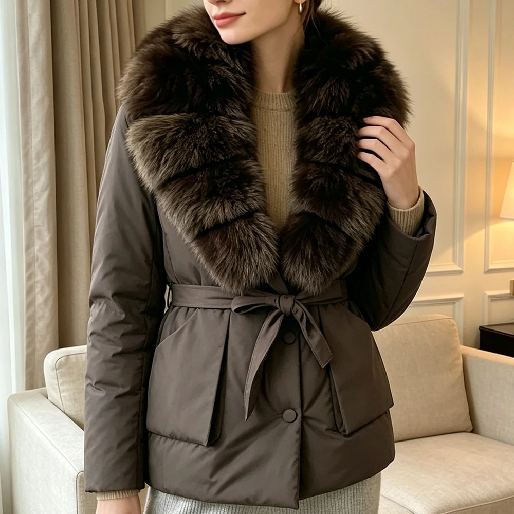 Women's Down Jacket with Duck Down and Natural Fur Trim Winter Down Coat,Heat Retention Comfortable Outerwear for Casual Wear