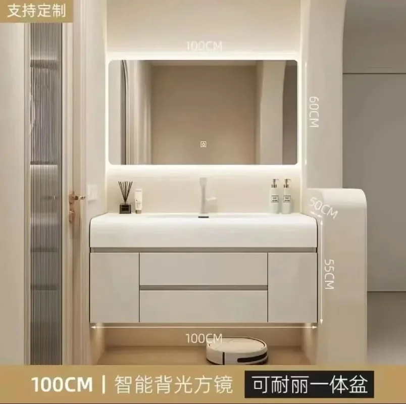 خزانة الغسيل المتنقلة 50 بوصة الحمام الغرور مع بالوعة غسالة الأثاث بالوعة تحت رف اكسسوارات الحمام #5