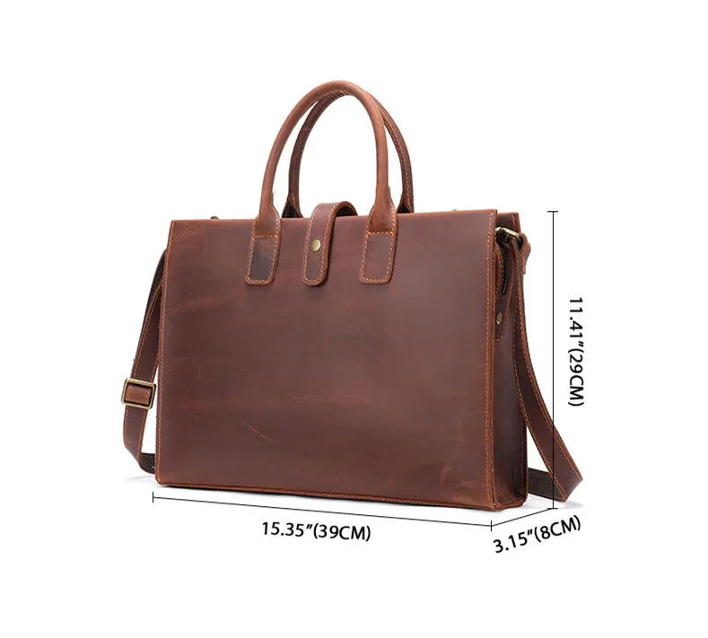 LuxuryCrazy Horse Leather Men's Handbags Cowhide Briefcase Vintage Large Capacity Shoulder Messenger 14-Inch Computer Ba