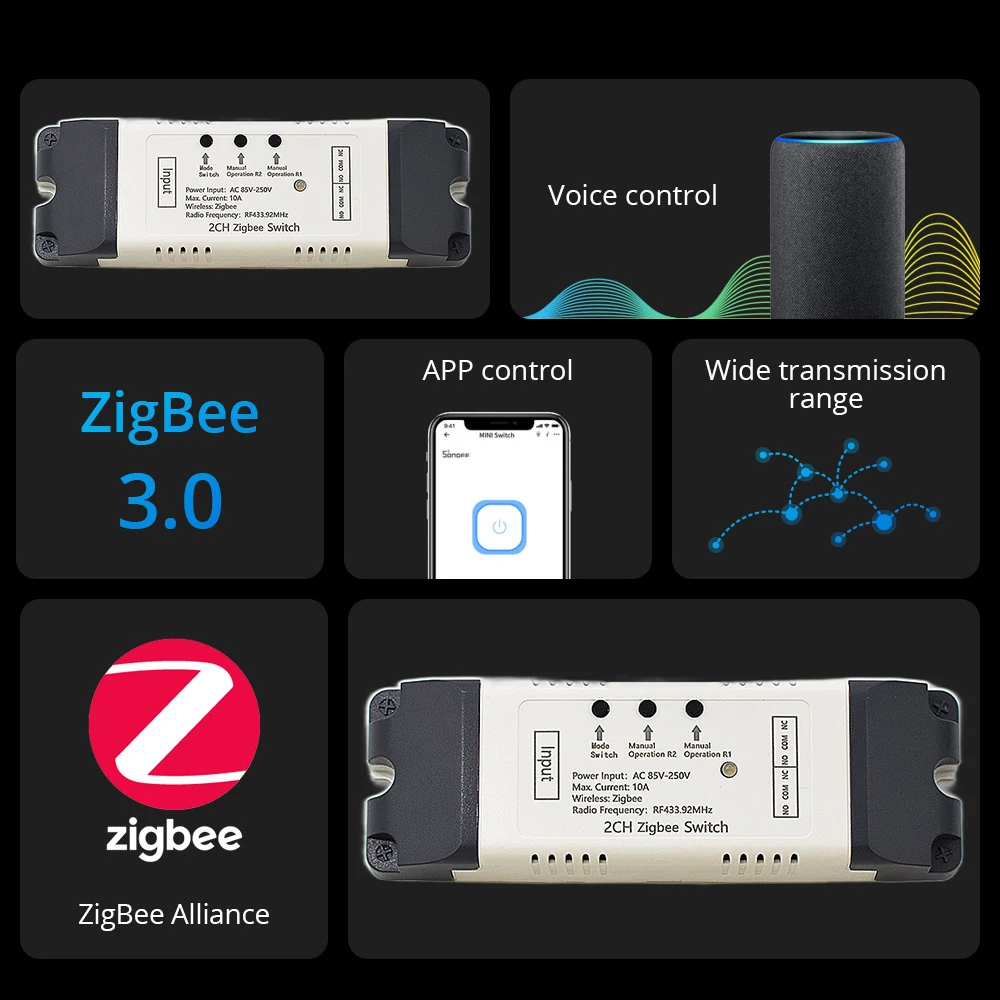 Alexa Smart Switch Zigbee Smart Home 2 Channels 220V 7-32V 85-250V USB 5V 10A Relay Module Work With Alexa/Google Assistant