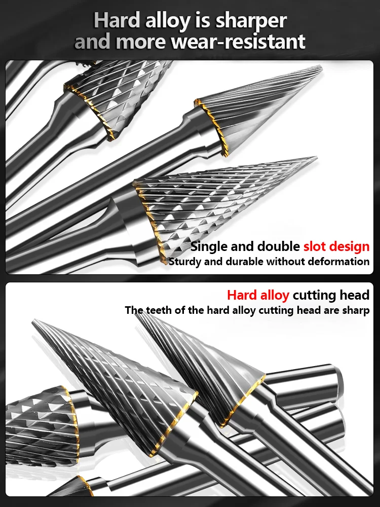 Alloy rotary file tungsten steel grinding head M-shaped conical pointed head reaming drill metal woodworking engraving grinding