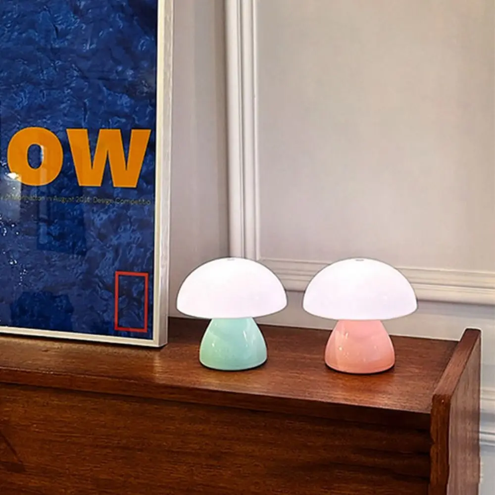 

Rechargeable Mushroom LED Table Lamp 2 Gears Warm Light Touch Control Lamp Dimming Function Decorative Ambient Light Bedside