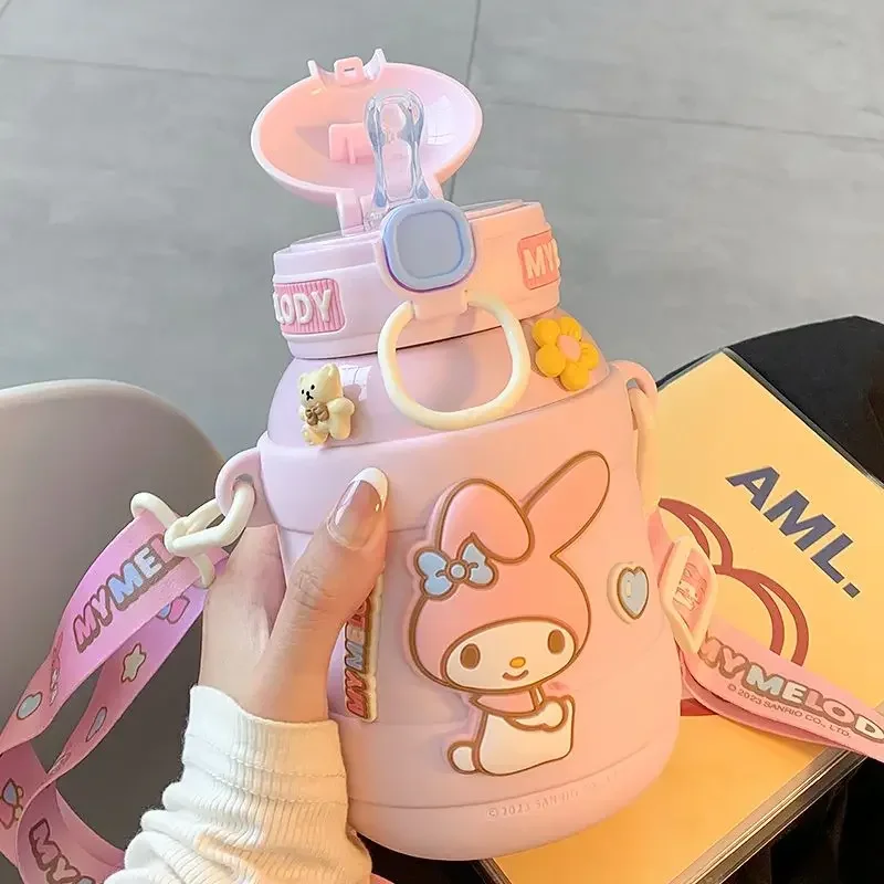 Sanrio My Melody Thermos Cup Food Grade Straw Double Drinking Cup Kettle Cute Large Capacity 316 Leak Proof Gifts for Kids New