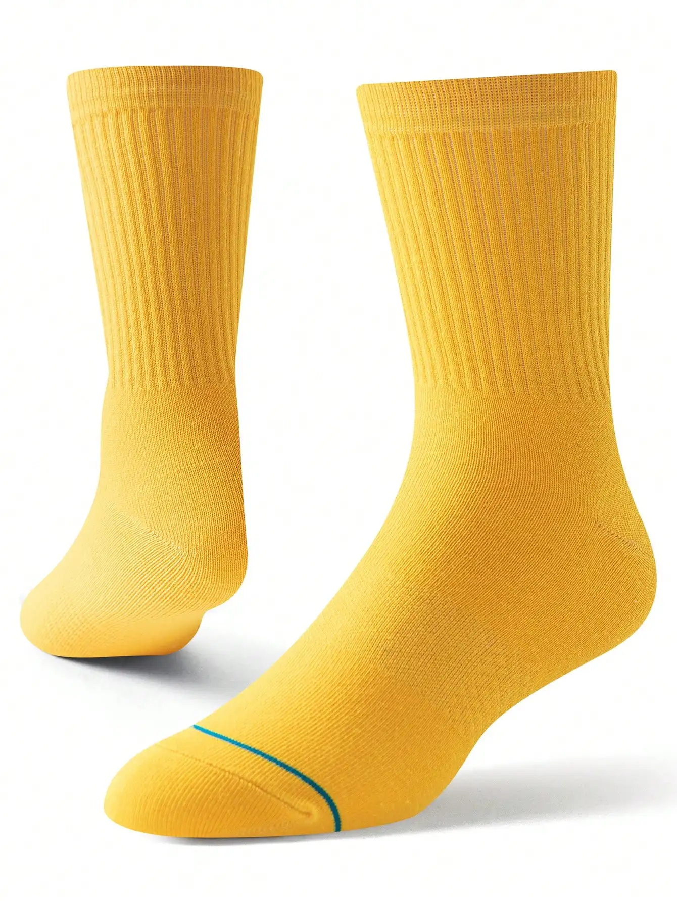 1 Pair of Yellow Men's Casual Long Socks, Women's Solid Color Hip-Hop Socks, Winter Over-the-Calf Socks