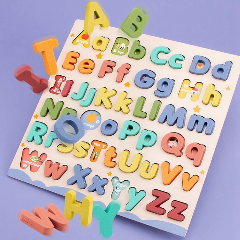 HOT-Wooden Alphabet Puzzle Toys ABC Letter And Puzzle For Toddlers 18+ Months Old Preschool Learning For Kids