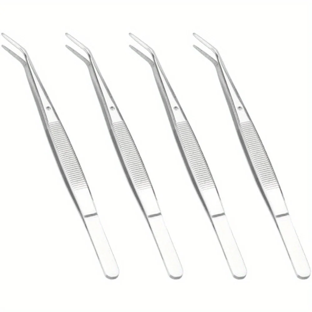 4-teiliges Pinzetten-Set aus Edelstahl mit gebogener Spitze, Bogen-Nähmaschinen-Pinzetten-Set, geeignet für Modellbau, Basteln, Schmuck und Nagelkunst