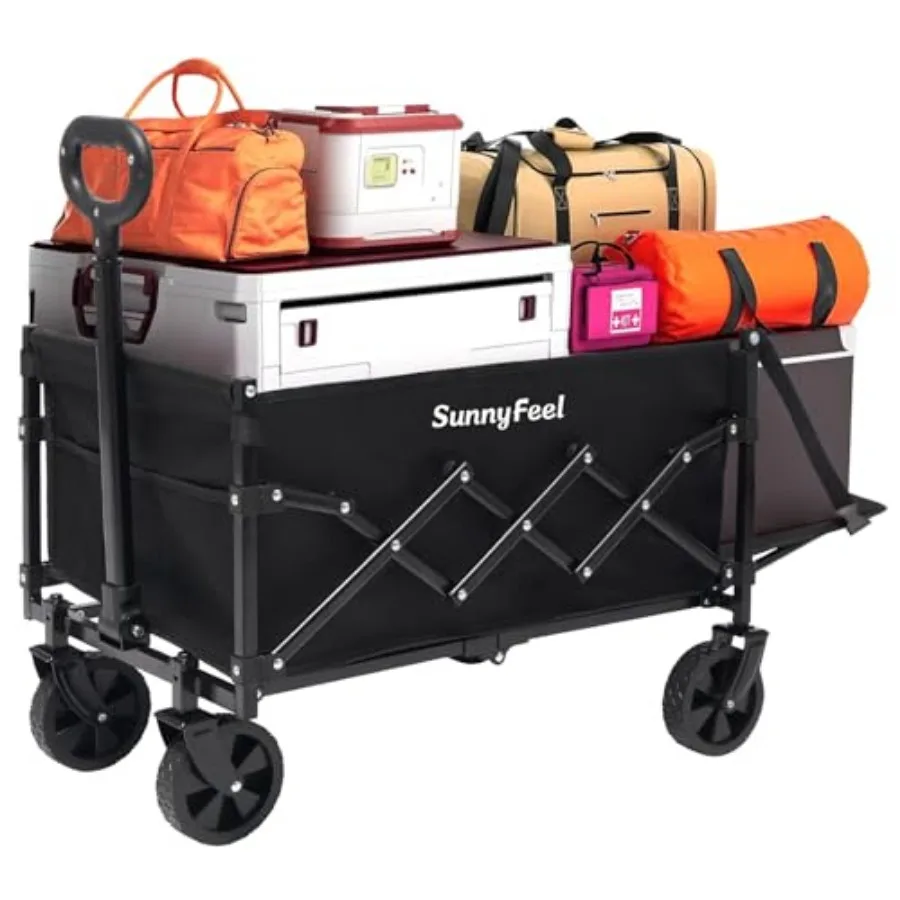

330lbs Wagons Carts Foldable with Extended Tailgate, Heavy Duty Collapsible Folding Wagon Carts with Wheels, Lightweight Fold U