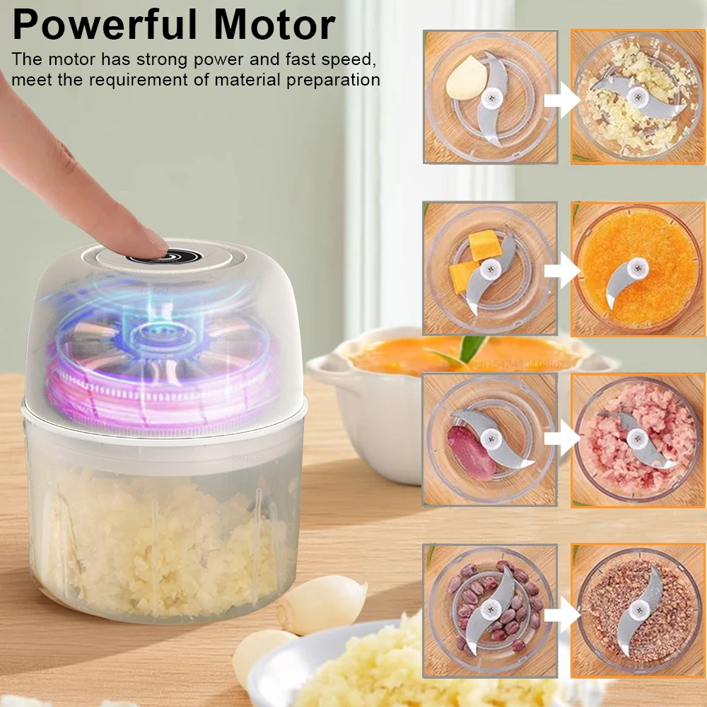 Mini Garlic Processor Electric Food Chopper USB Charging Meat Grinder 300ml Garlic Masher Machine Vegetable Crusher Mini Chopper