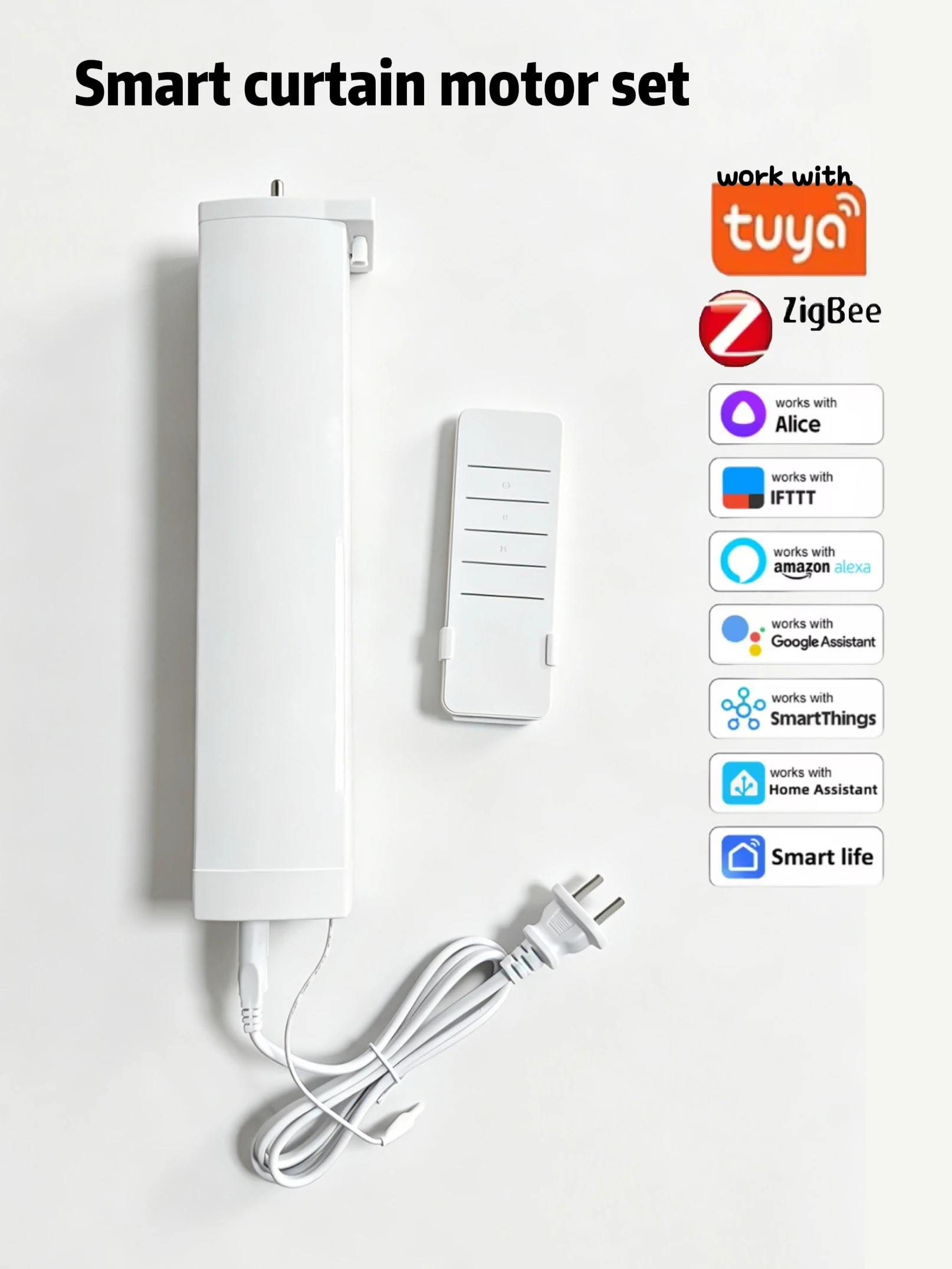 Work With Tuya Zigbee WiFi Electric Shutter Curtain Motor Silent Motor with Remote APPVoice Control With Alexa Google Home