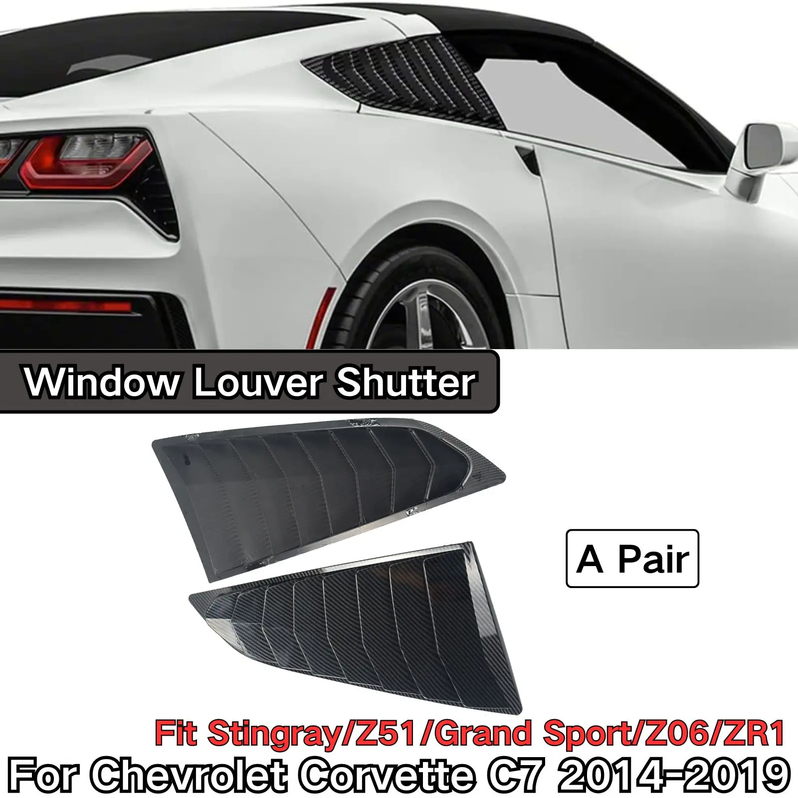 For Chevrolet Corvette C7 2014-2019 Window Louver Shutter Body Kit Stingray Z51 Grand Sport Z06 ZR1 Glossy Black Accessories