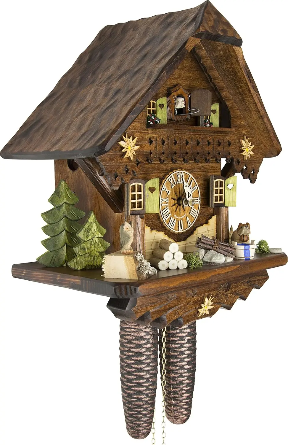 with 8-Day-Movement - 13 1/3 inches Height - Black Forest Clock German Cuckoo Clock - Summer Meadow Chalet
