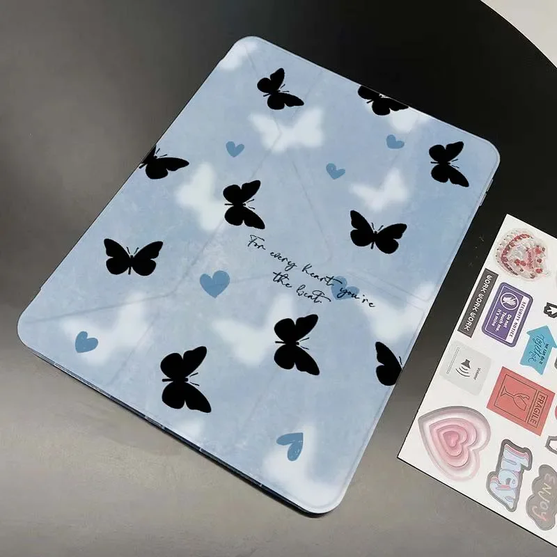 Ins Pretty Butterfly & love Tablet Case For iPad Pro 11 12.9 13 M2 M4 M3 M5 Shell 8.3 9.7 10.2 5/6/7/8/9/10/11th Air 4 5 6 Cover