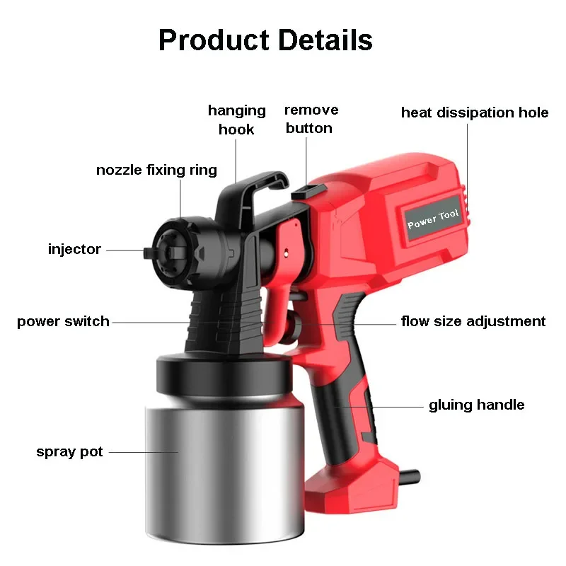 1000ML Electric Spray Gun 550W High Pressure Electric Paint Sprayer Detachable Sprayer Portable Wall Coating Airbrush Power Tool