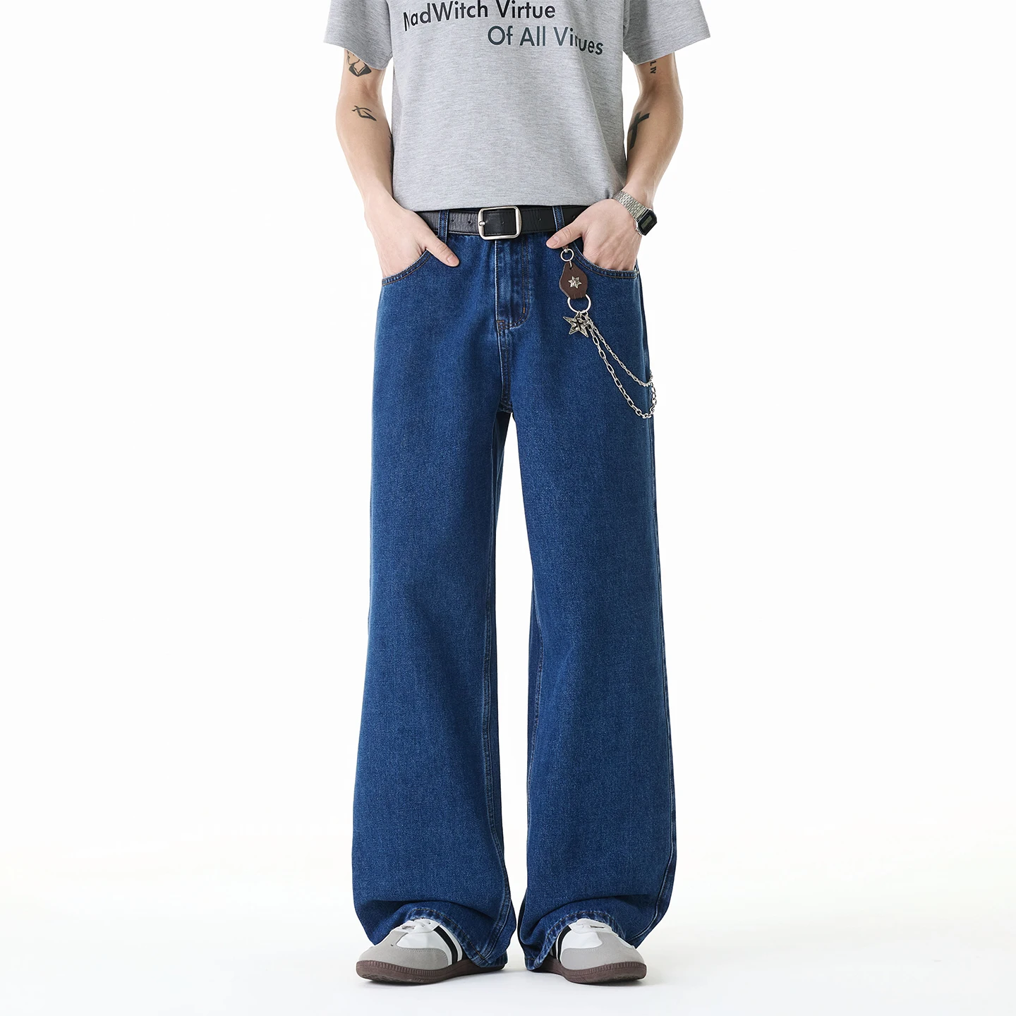 

2026 Spring and Autumn American Retro Original Color Jeans Men's Trendy Loose Wide Leg Straight Dark Blue Hip-Hop Trousers pants