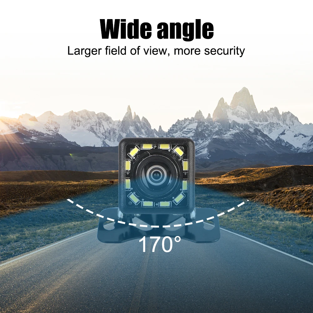 High Definition Car Rear View Camera Night Vision Universal Reversing Parking Monitoring 170 Degree 12 LED IP68 Waterproof