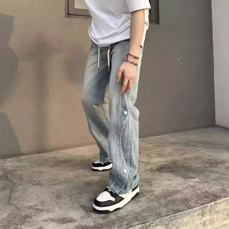 

Мужские джинсы American Sle свободного кроя на пуговицах, прямые, повседневные, универсальные, в стиле Dad Pants, весна-осень, удобные, классические, синие