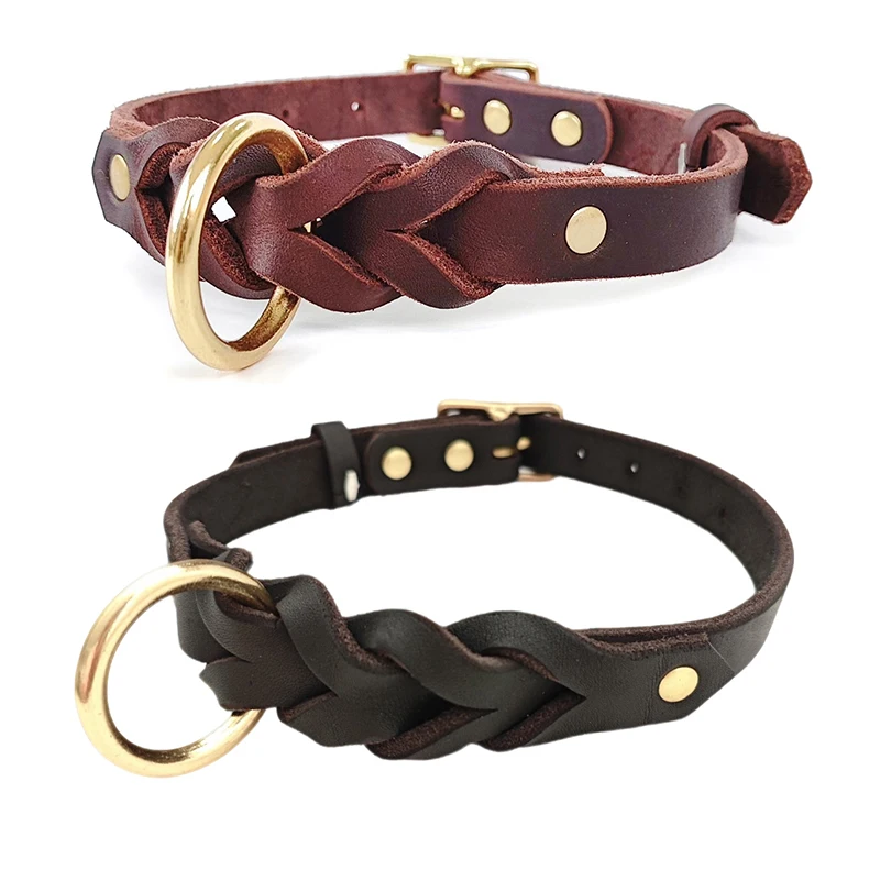 

Medium Large Dog Collar Genuine Leather Braided Leather Collar for a dog Real Leather Collar big large Dog Real Leather Collar