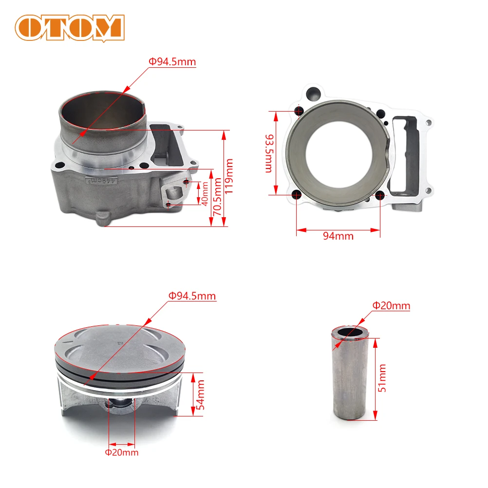 OTOM Motorcycle Engine Cylinder Kits 94.5mm 4 Valve 450CC Cylinder Block Gasket Piston Rings For ZONGSHEN NC450 KAYO T6 BSE J5