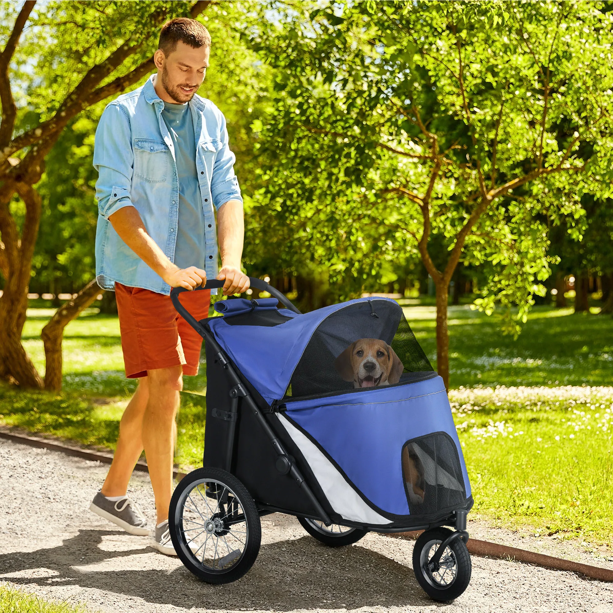PawHut hondenkar met gaasramen, opvouwbaar, tot 30 kg, Oxford
