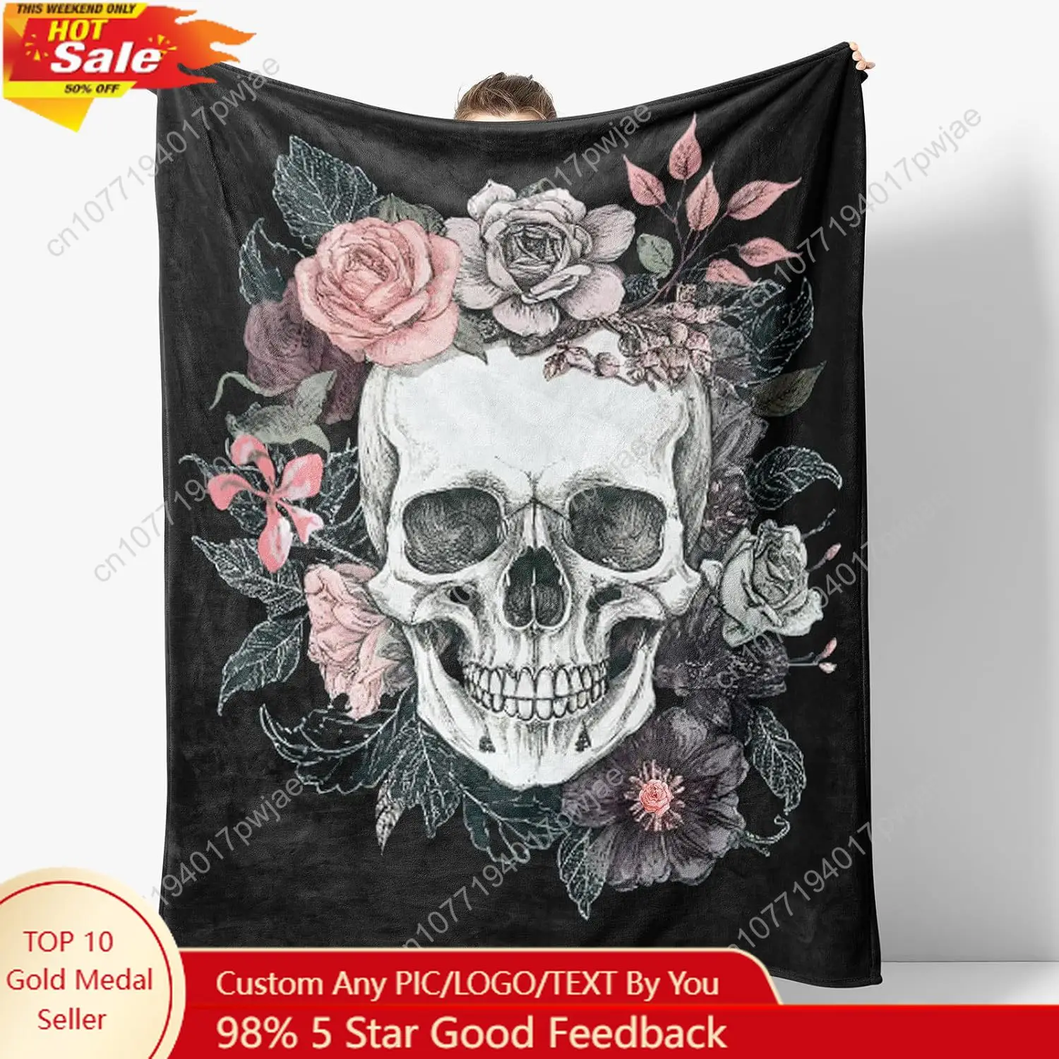 

Skull Floral Blanket Gifts for Women Girls Mom Kids Adults Teen Birthday Christmas Valentine Presents Horror Custom blankets