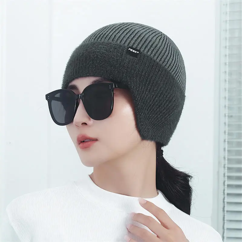 Proteção de orelha chapéus de inverno elegante gorro macio para homens mulheres clássico malha earflap chapéu quente com orelhas ao ar livre boné casual