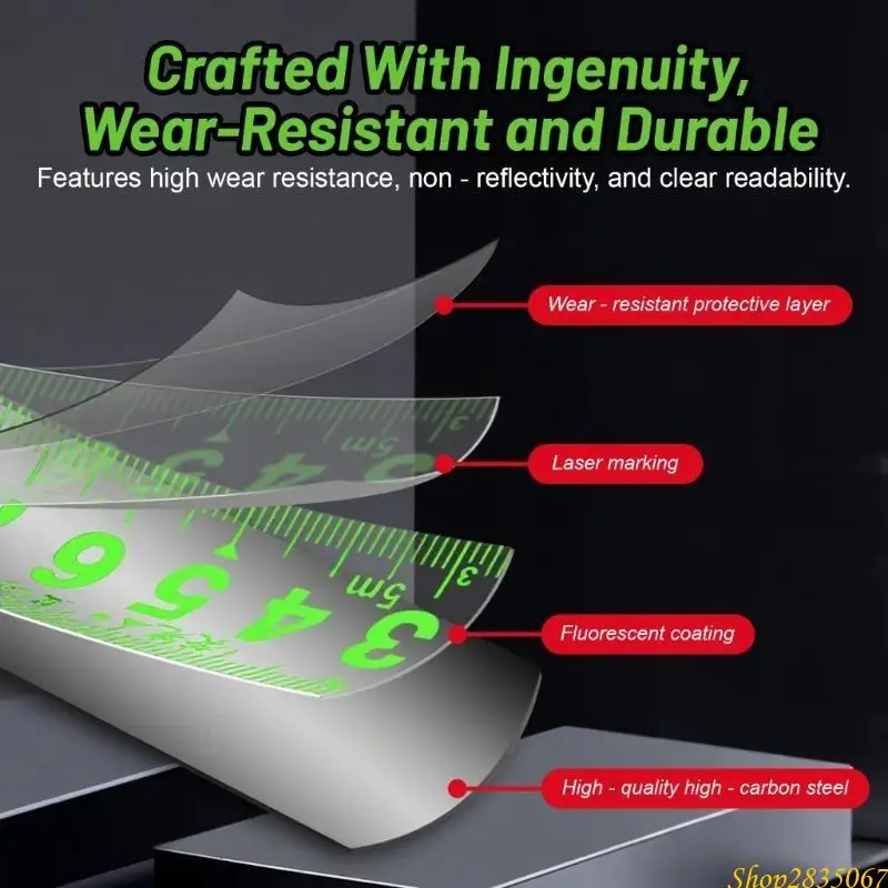 

19/25mm Fluorescent Green Measuring Tape with Auto Lock Back Clip Metric Ruler 831F