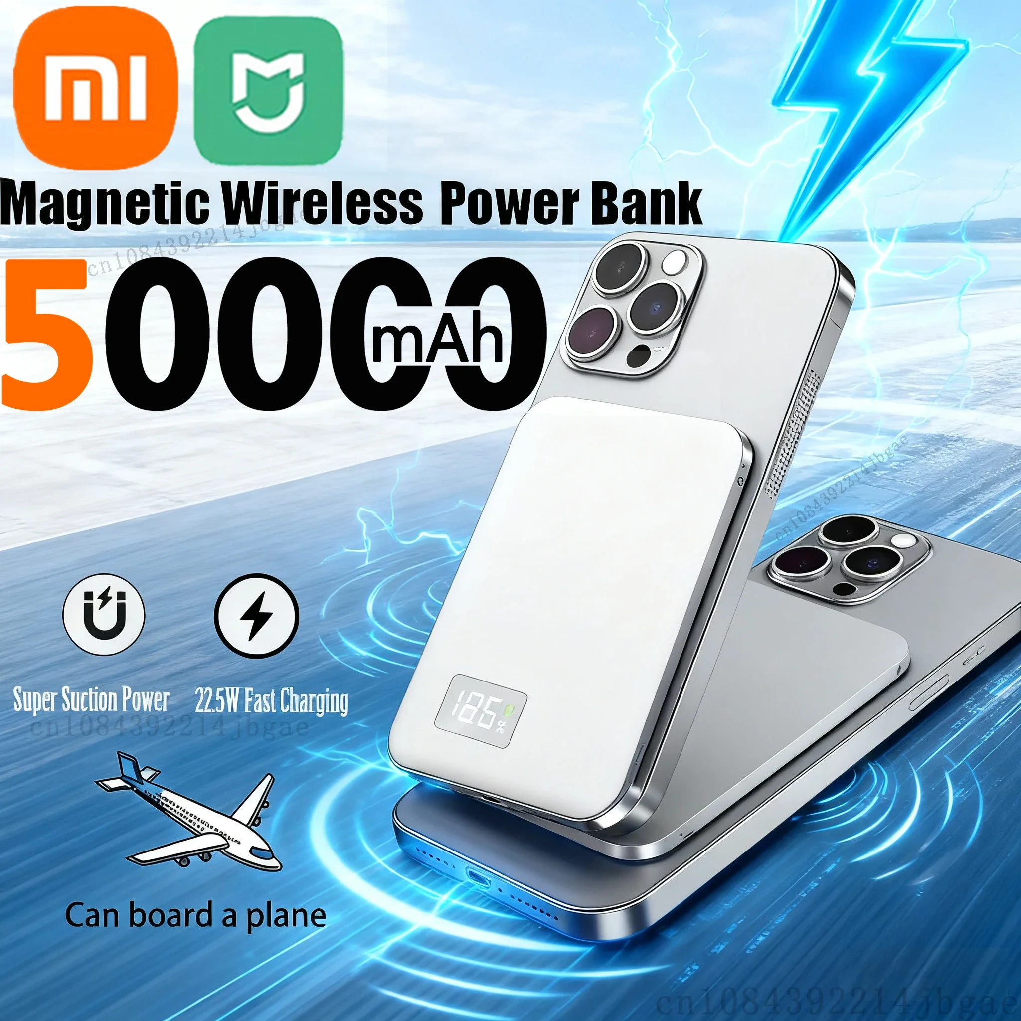 Xiaomi Mijia 50000mAh بنك طاقة لاسلكي مغناطيسي محمول PD شحن سريع بطارية خارجية لـ Magsafe لهاتف iPhone Samsung