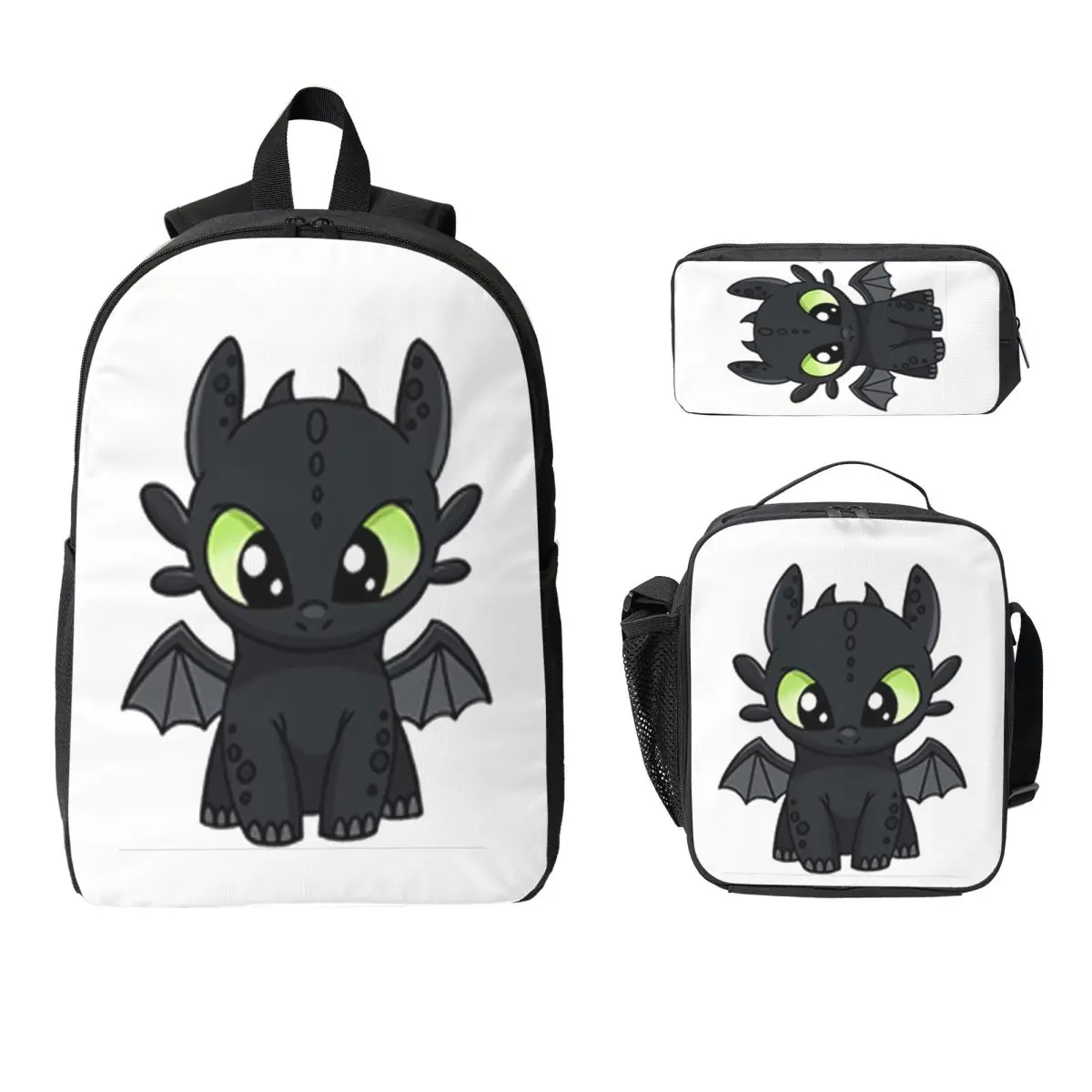

Night Fury Toothless Backpack Student Boys Girls BookBag School Bag Computer Shoulder Bags 3ps Insulated Lunch Bag Pencil Case