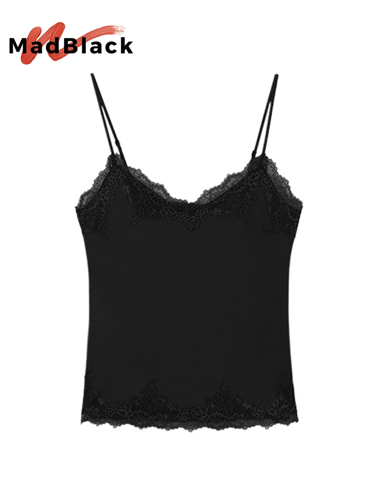 MadBlack-Silk Blended Elegant Sling, With Padded Cups, Women Sexy Versatile Casual Lace Thin Camis, 2026 Summer New T66977CC